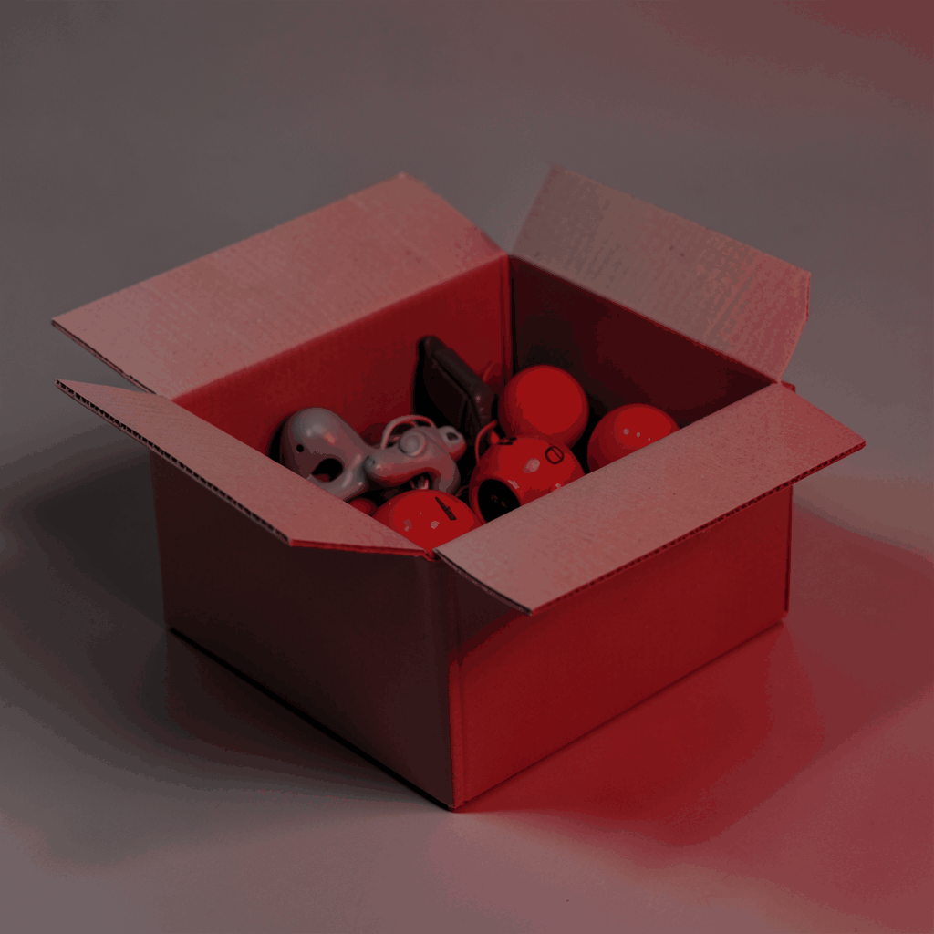 Cardboard box and toys