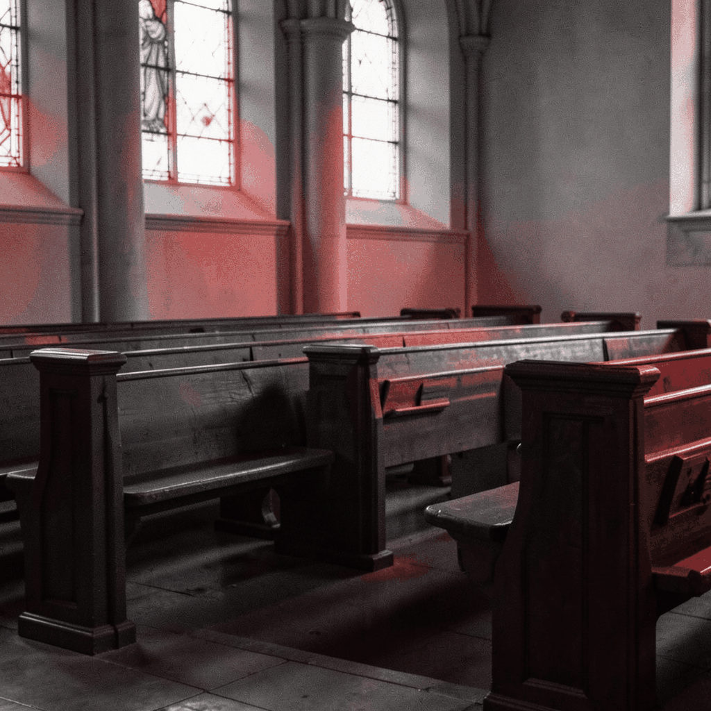Church pew in soft light